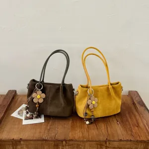 Korean style vintage suede tote bag large capacity casual shoulder handbag for women daily wear