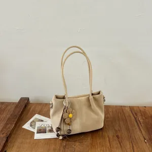 Casual minimalist retro suede tote bag, Korean style fashion large capacity shoulder bag.