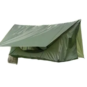 Outdoor waterproof camping hammock tent with mosquito net and rain fly canopy, green view