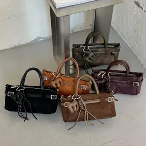 Sac à main en daim style coréen vintage boucle de ceinture bandoulière sac décontracté chic.