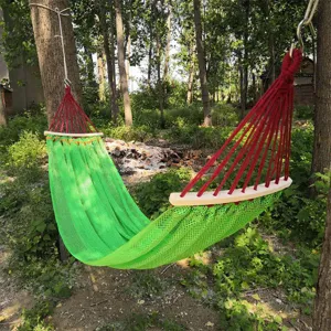 Outdoor Hammock Anti-Rollover Mesh Swing Portable Thickened Ice Silk Camping Hammock With Bars
