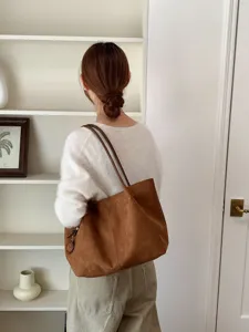 Elegante koreanische Wildleder Tote Tasche mit grossem Fassungsvermögen, retro Umhängetasche.