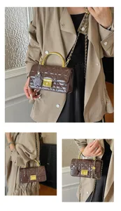 Braune gesteppte Kettentasche Retro Henkeltasche Umhängetasche elegante Pendlertasche.