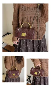 Vintage gesteppte Ketten Umhängetasche für Damen elegante Metallgriff Handtasche burgund