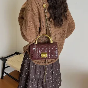 Vintage Gesteppte Kettentasche mit Metallgriff, elegante Luxus Box-Tasche für das tägliche Pendeln.