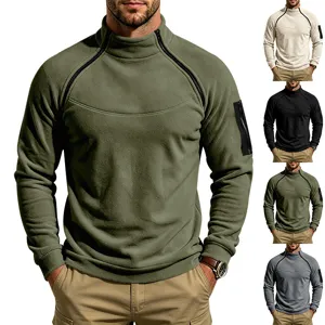 Heren outdoor fleece trui casual opstaande kraag thermisch met dubbele ritsen voor winter.