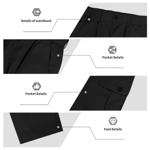 Men's casual cargo pants detail view, featuring multiple utility pockets and comfortable fit.