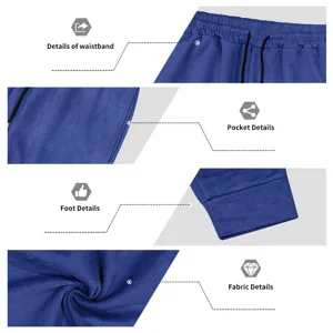 Men's suede air layer brushed sweatpants detail view, elastic drawstring waist and cuffed hem.