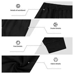 Men black fleece sweatpants casual joggers with elastic drawstring waist and cuffed hems.