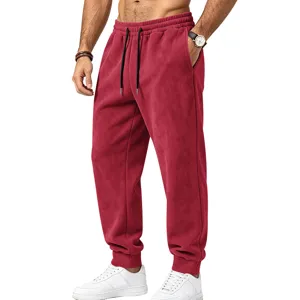 Men's suede sweatpants casual fleece lined joggers with elastic drawstring waist and cuffed ankles.