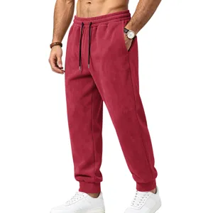 Men's suede fleece sweatpants casual jogger pants with elastic drawstring waist and cuffed hem.