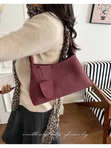 Gewebte Leder Schultertasche für Damen Vintage Achseltasche stilvolle rote Handtasche
