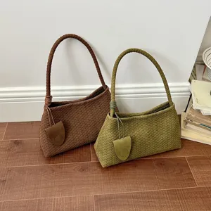 Minimalistische gewebte Umhängetasche, retro Achseltasche, schicke PU Leder Handtasche Damen.