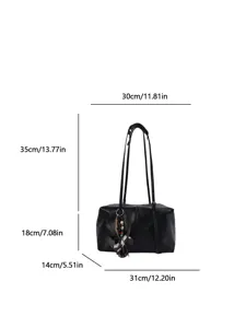 Black vintage boston shoulder bag with large capacity and stylish leather horse pendant design.
