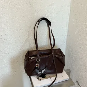 Dark brown vintage boston bag large capacity casual shoulder bag retro handbag main view