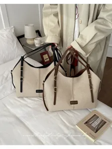 Vintage καμβάς τσάντα shopper μεγάλης χωρητικότητας χρωματική αντίθεση γυναικεία τσάντα ώμου