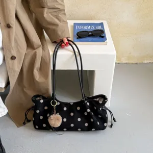 Korean Fashion Polka Dot Tote Bag Large Capacity Casual Shoulder Bag Minimalist Retro PU Leather Handbag For Women