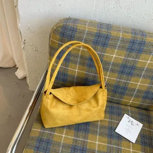 Yellow Suede Shoulder Bag Retro Casual Tote Bag Large Capacity Crossbody Bag for Women.