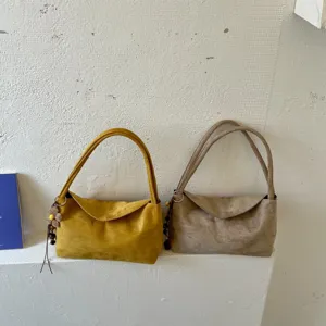 Vintage suede shoulder bag large capacity casual chic tote handbag stylish retro daily bag