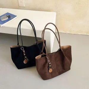 Koreanischer Stil große Kapazität Wildleder Shopper Tasche lässig Retro Schultertasche
