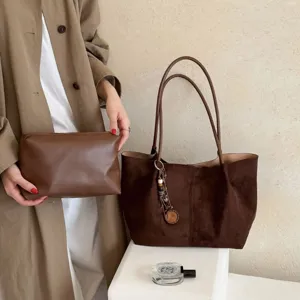 Koreanischer Stil große Kapazität Wildleder Mode Shopper Tasche lässige Schultertasche retro