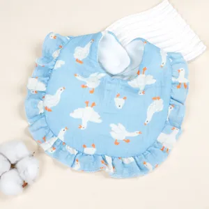 Neugeborene Baby Lätzchen Süß Tierdruck Rüsche Baumwollgaze Saugfähig Sabbertuch Plus Samt Winter Kleinkind Fütterungslätzchen