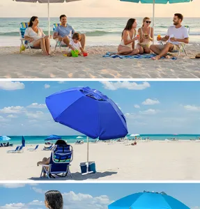 Outdoor beach umbrella detail scene, portable folding design, windproof UV protection gear.