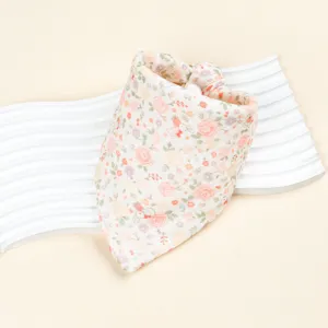 Soft baby cotton gauze bib with floral print, double layer triangle bandana for newborn babies.