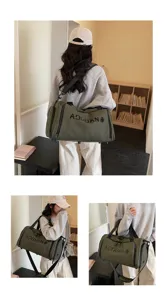 Large capacity PU sports travel duffel bag with shoe compartment and wet dry separation.