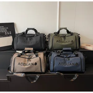 Large capacity PU fitness travel duffel bag with separate shoe compartment and wet pocket.