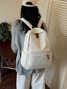 Minimalist large capacity school backpack for women trendy casual korean style white book bag