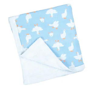 Cotton 4-layer gauze baby blanket swaddle cute white goose print breathable infant quilt