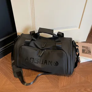 Large capacity PU sports gym travel bag with wet dry separation and shoulder strap.