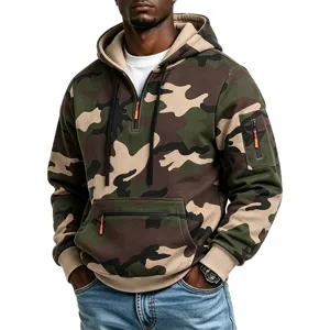 Men's Heavyweight Fleece Camouflage Tactical Hoodie Quarter Zip Pocket Sweatshirt