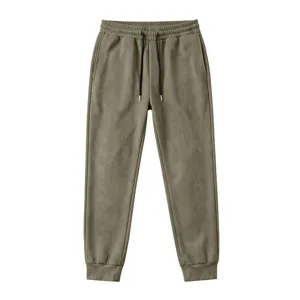 Men's Olive Green Suede Sweatpants Casual Drawstring Joggers Comfortable Athletic Pants