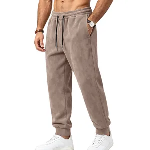 Men's suede fleece jogger sweatpants with elastic drawstring waist and cozy casual fit style.