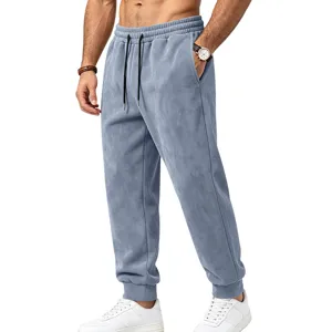 Men suede jogger pants casual air layer brushed sweatpants athletic workout trousers grey