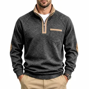 Men's casual fleece 1/4 zip mock neck sweatshirt with stylish colorblock contrast details.