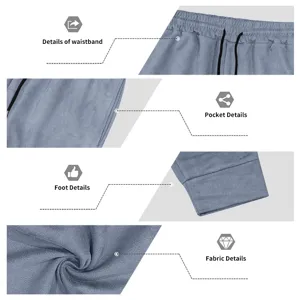 Men's suede air layer sweatpants casual knit elastic waist drawstring cuffs detail view.