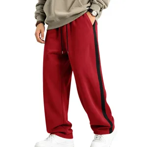 Men's Fleece Lined Sweatpants Casual Loose Fit Straight Leg Joggers with Side Stripes