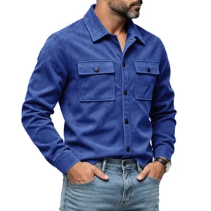 Veste chemise utility en daim a manches longues pour homme, haut de travail decontracte vintage.