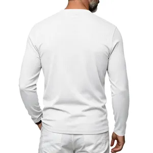 T-shirt Henley à manches longues côtelé blanc pour homme, sous-vêtement thermique casual.