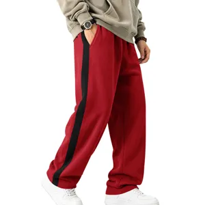 Men's fleece-lined casual track sweatpants with contrast side stripe straight leg.