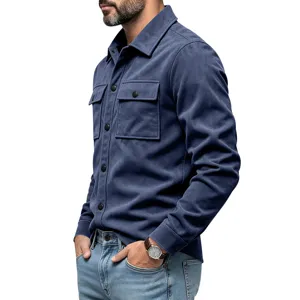 Veste chemise utilitaire en suédine lourde pour homme manches longues haut casual