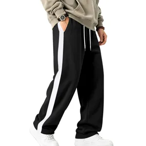 Men casual sweatpants loose fit straight leg athletic pants with side stripe and drawstring