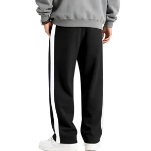 Men casual sweatpants with white side stripes straight fit athletic fleece pants for autumn winter