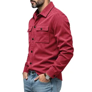 Chemise de travail homme en suédine lourde manches longues veste casual à poches.
