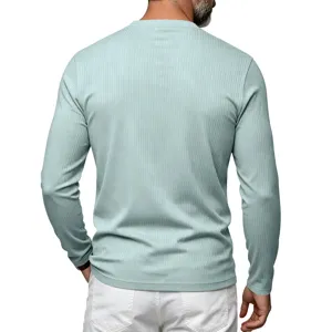 T-shirt à manches longues côtelé pour homme vert menthe, haut basique coupe slim.