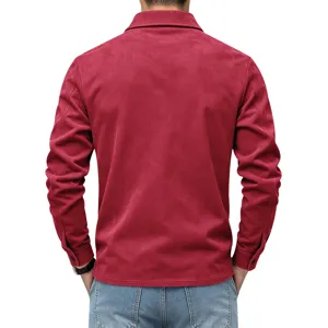 Veste de travail décontractée à manches longues en suédine rouge pour homme, chemise rétro ample.