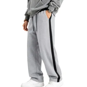 Men Casual Fleece Lined Sweatpants Winter Straight Leg Drawstring Athletic Pants Grey